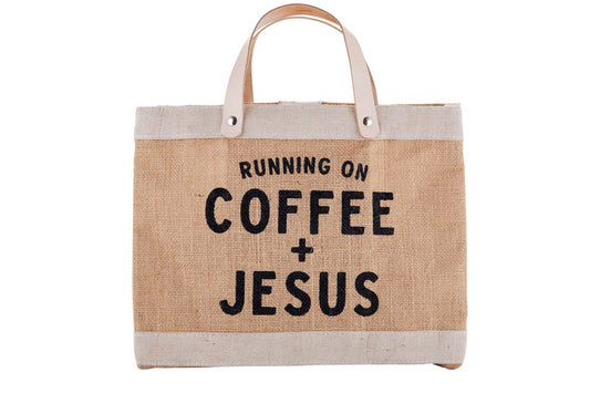  Mini market tote | Farmers market tote | Christian apparel | Christian bags and totes | Inspirational tote| Waterproof lining bag | Faith gifts | Grocery bag | grocery bag carrier | Running on Coffee & Jesus | Coffee lover | 